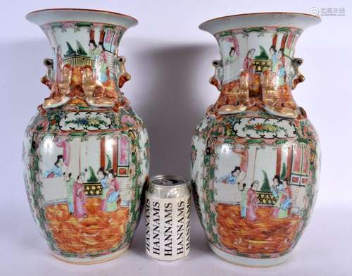 A PAIR OF 19TH CENTURY CHINESE CANTON FAMILLE ROSE VASES Qin...