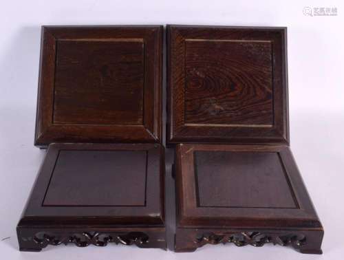 TWO PAIRS OF EARLY 20TH CENTURY CHINESE CARVED HARDWOOD SQUA...