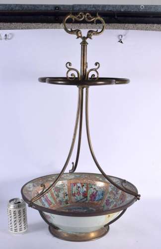 A LARGE 19TH CENTURY CHINESE CANTON FAMILLE ROSE STICK STAND...