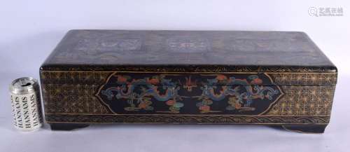 A LARGE EARLY 20TH CENTURY CHINESE BLACK LACQUER BOX AND COV...