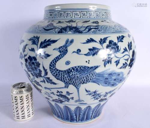 A LARGE CHINESE BLUE AND WHITE YUAN STYLE GUAN JAR 20th Cent...