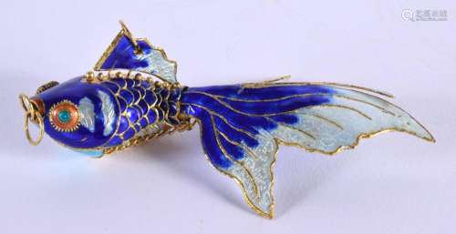 A CHINESE YELLOW METAL AND ENAMEL FISH 20th Century. 12 cm x...
