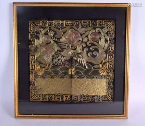 A 19TH CENTURY CHINESE EMBROIDERED SILK RANK BADGE Qing, dec...