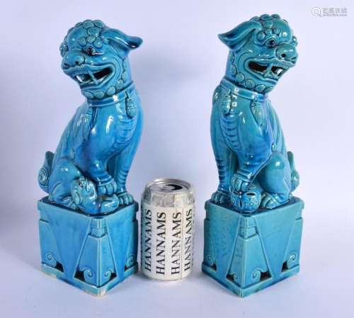 A LARGE PAIR OF 19TH CENTURY CHINESE TURQUOISE GLAZED DOGS O...