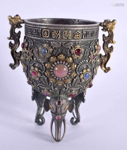 AN UNUSUAL CHINESE JEWELLED BRONZE CENSER probably 19th cent...
