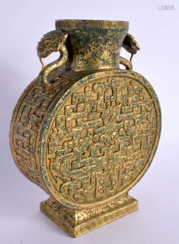 AN UNUSUAL CHINESE TWIN HANDLED BRONZE VASE probably 19th ce...