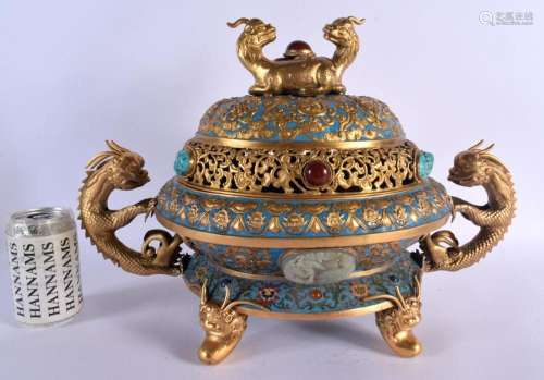 A RARE LARGE EARLY 20TH CENTURY CHINESE CLOISONNE ENAMEL AND...