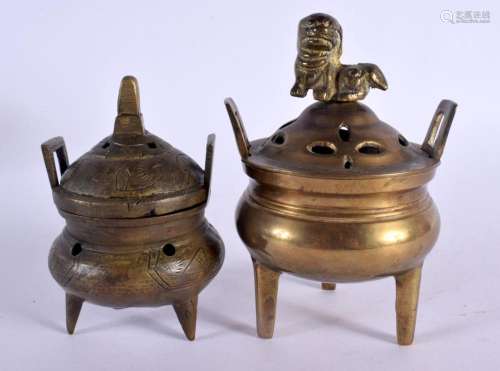 TWO LATE 19TH CENTURY CHINESE BRONZE CENSERS AND COVERS. Lar...