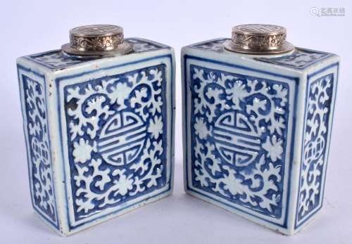 A PAIR OF 18TH/19TH CENTURY CHINESE BLUE AND WHITE TEA CANIS...