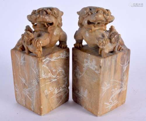 A PAIR OF EARLY 20TH CENTURY CHINESE CARVED SOAPSTONE SEALS ...