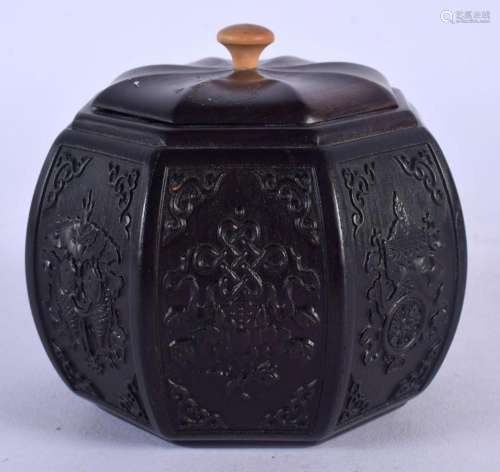 A CHINESE CARVED HARDWOOD BOX AND COVER 20th Century. 8 cm x...