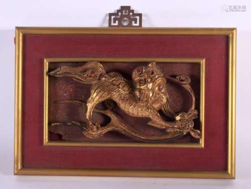 A 19TH CENTURY CHINESE CARVED RED LACQUER HANGING PANEL Qing...