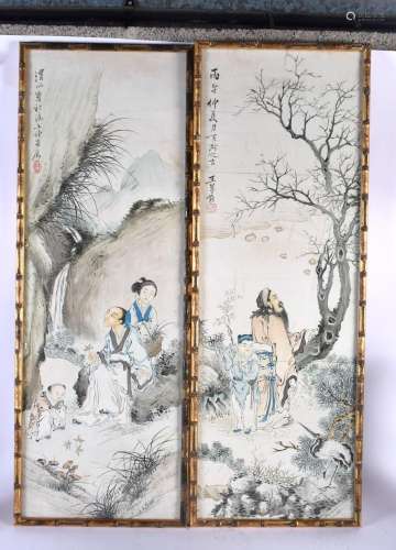 A PAIR OF CHINESE PICTURES 20th Century. 68 cm x 26 cm.