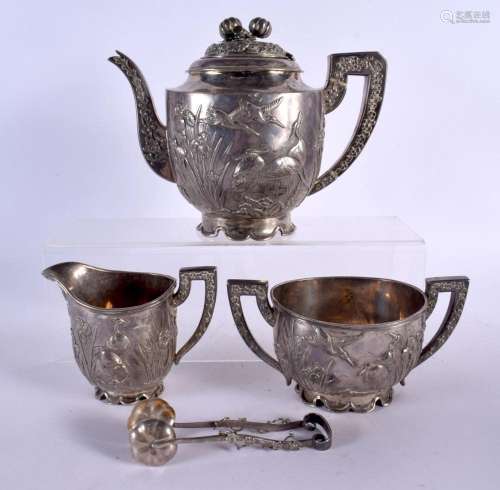 A 19TH CENTURY CHINESE EXPORT FOUR PIECE SILVER TEASET by Wa...
