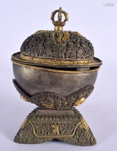 A RARE 19TH CENTURY TIBETAN RITUAL VESSEL AND COVER probably...