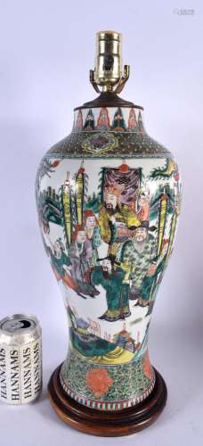 A LARGE 19TH CENTURY CHINESE FAMILLE VERTE PORCELAIN LAMP Ka...