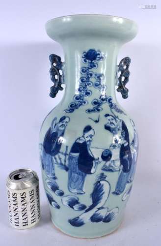 A 19TH CENTURY CHINESE CELADON BLUE AND WHITE PORCELAIN VASE...