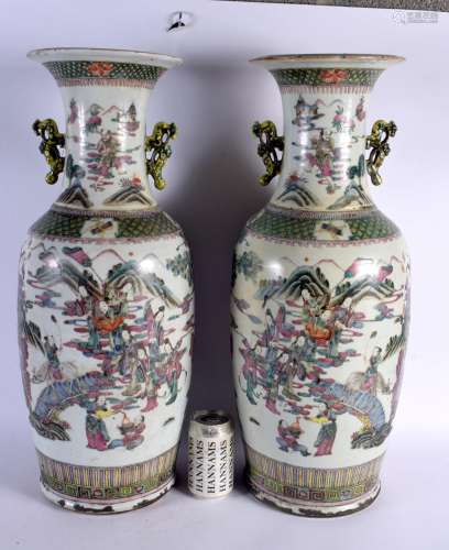 A LARGE PAIR OF 19TH CENTURY CHINESE TWIN HANDLED FAMILLE RO...
