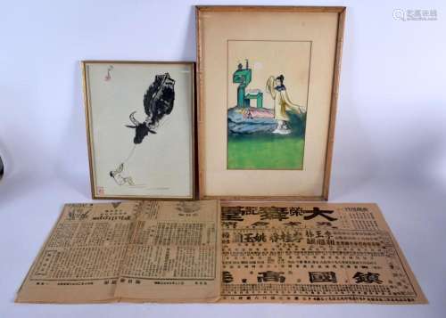 A 19TH CENTURY CHINESE PITH PAPER WATERCOLOUR together with ...