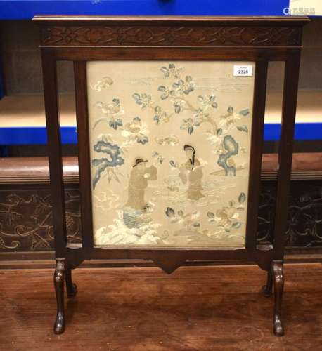 A 19TH CENTURY CHINESE SILK EMBROIDERED SCREEN decorated wit...