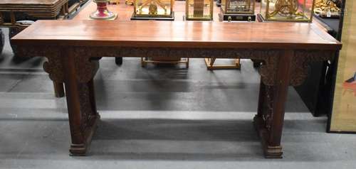 A LARGE 19TH CENTURY CHINESE CARVED HARDWOOD ALTAR TABLE. 20...