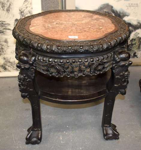 A LARGE 19TH CENTURY CHINESE HARDWOOD MARBLE INSET STAND. 50...