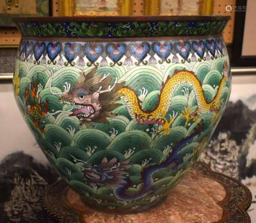 A VERY LARGE EARLY 20TH CENTURY CHINESE CLOISONNE ENAMEL FIS...