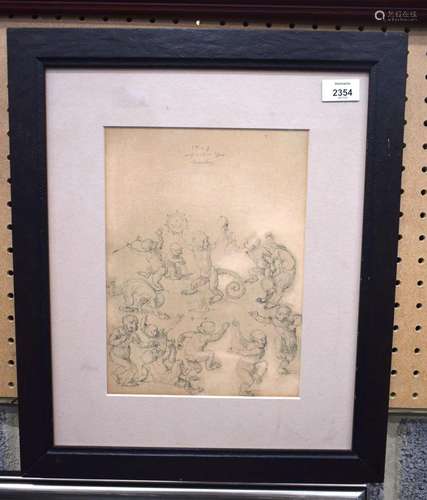 A FRAMED MONKEY ENGRAVING PRINT. 40 cm x 30 cm.