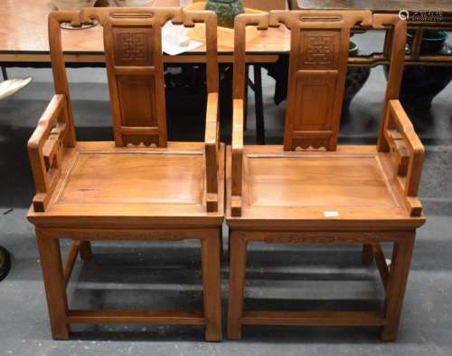 A PAIR OF CHINESE REPUBLICAN PERIOD HARDWOOD CHAIRS. 95 cm x...