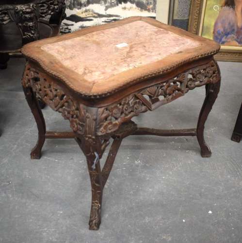 A 19TH CENTURY CHINESE HARDWOOD MARBLE INSET TABLE. 48 cm x ...