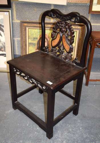 A 19TH CENTURY CHINESE HARDWOOD CHAIR. 88 cm x 48 cm.