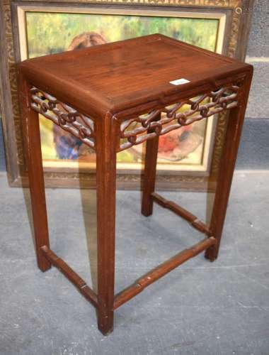 AN EARLY 20TH CENTURY CHINESE CARVED HARDWOOD TABLE. 60 cm x...