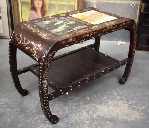 A 19TH CENTURY CHINESE MOTHER OF PEARL INLAID HARDWOOD TABLE...