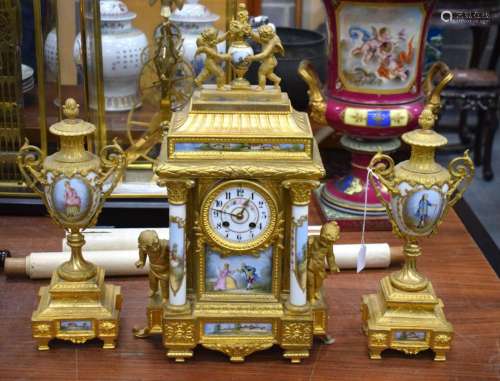 A LARGE 19TH CENTURY FRENCH GILT BRONZE AND PORCELAIN CLOCK ...