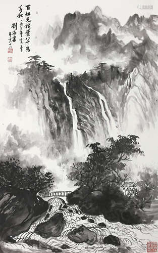 刘海粟（带出版）-书在委托方  山水 镜片