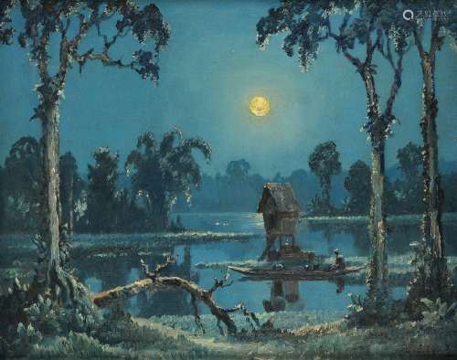 Leo Eland (1884-1952)<br />
'Night at the lake', signed lowe...