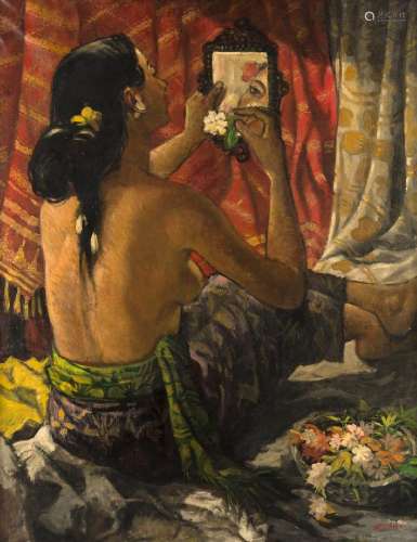 Sapto Hoedojo (1925-2003)<br />
'Balinese lady making her to...