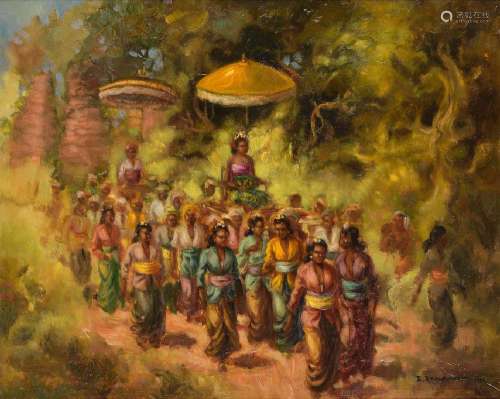 David Bronkhorst<br />
'Procession, Bali', signed and dated ...