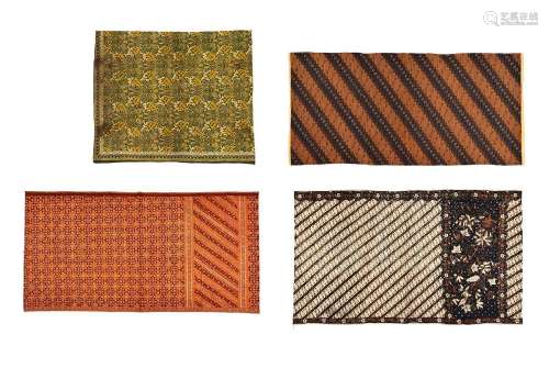 Four batik cloths: 1) Table cloth, green/yellow: H. 85 cm. W...
