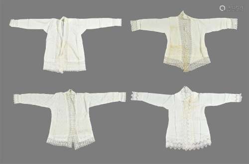 Four white kebaya's, early 20th century:1) L/W: 81 x 136 cm....