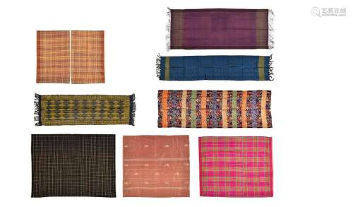 8 Indonesian cloths:1) TwoIkat slendangs: H. 59 cm. W. 184 c...