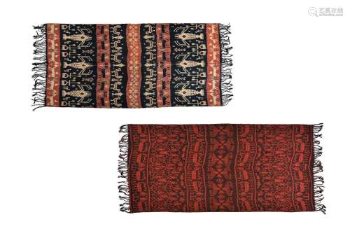 Two ikats, Sumba, after 1950:1) Red/black/beige: H. 109 cm. ...
