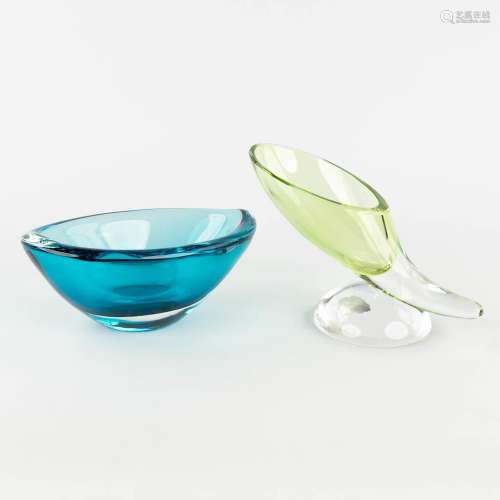 Val Saint Lambert, a bowl on a base, added a bowl in blue gl...