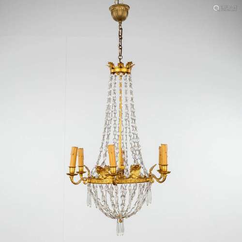 A chandelier 'Sac à Perles', bronze and glass in empire styl...
