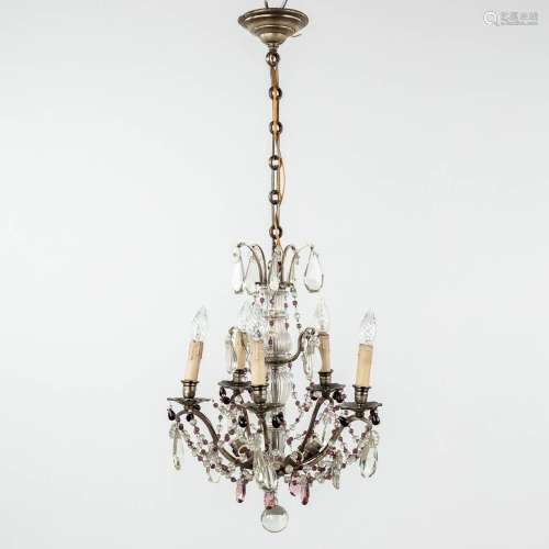 A small chandelier with purple and clear glass beads. (H: 50...