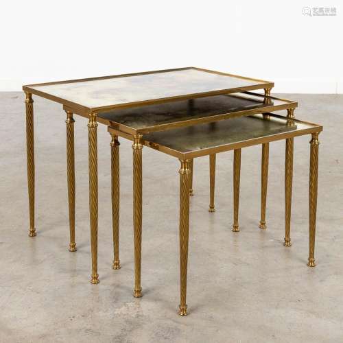 A set of 3 matching side tables with fumé glass, style Maiso...