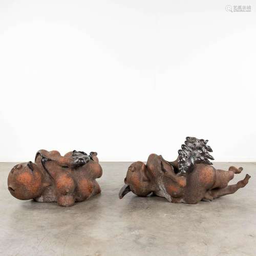 Yves RHAYÉ (1936-1995) 'Lying Male and Female' Terracotta. (...
