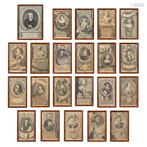 A collection of 22 frames with antique engravings of noble m...