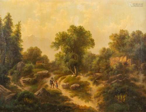 A dune view with trees, oil on canvas. Signed. 19th century....