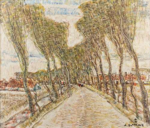 Alfons BLOMME (1889-1979) 'View of a road' oil on board. (W:...